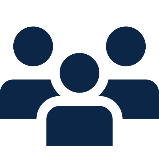 Icon of three silhouetted people, two behind one.