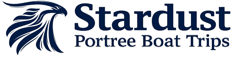 Logo with an eagle illustration and text: Stardust Portree Boat Trips.